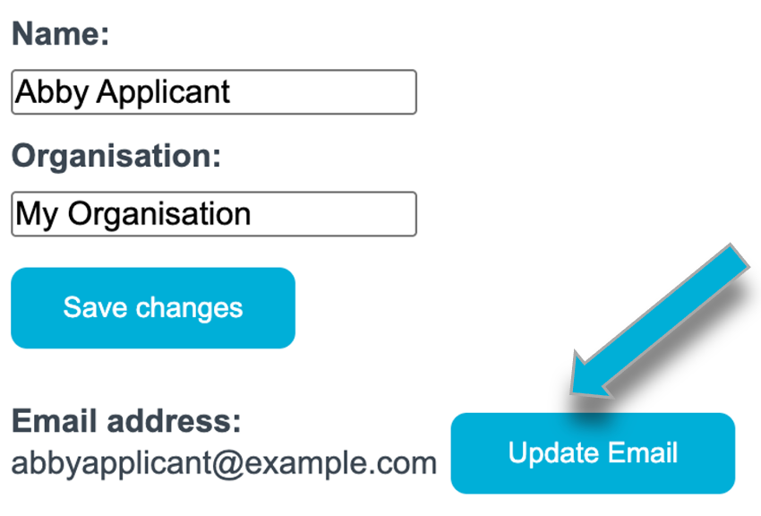 A screenshot of the Edit Details page, with an arrow pointing to the Update Email button.