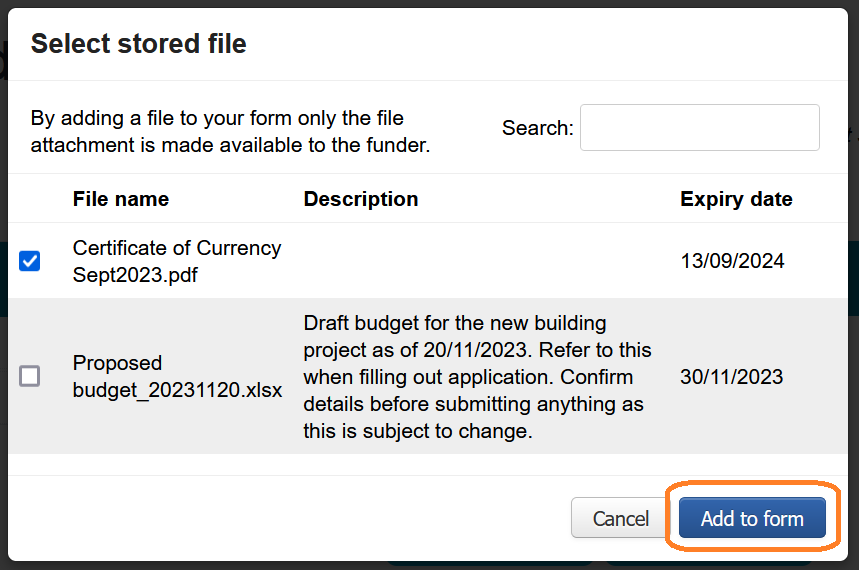 Highlighting the 'Add to form' button