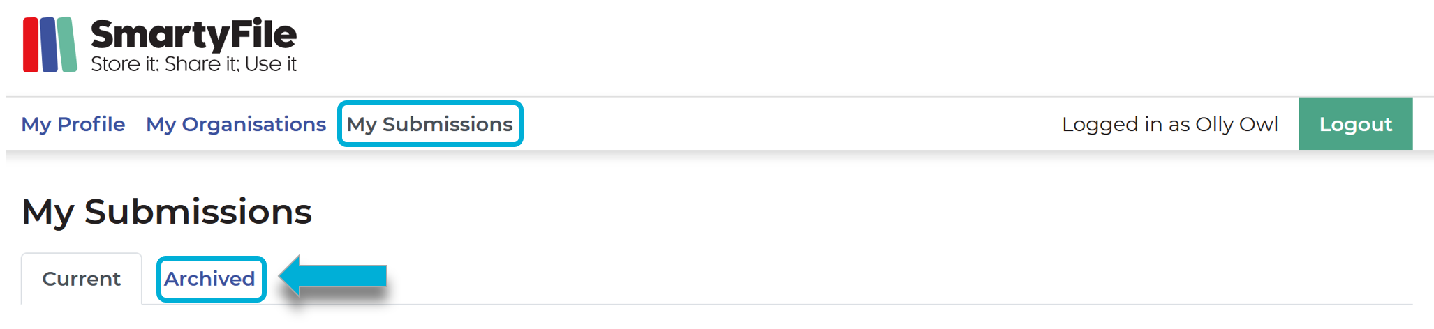 My Submissions page with the Archived tab highlighted