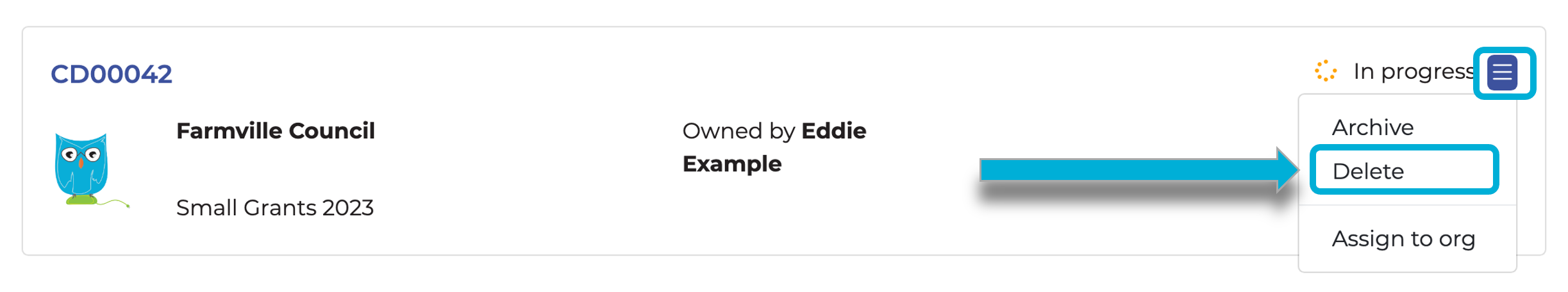 Highlighting the 'Delete' link