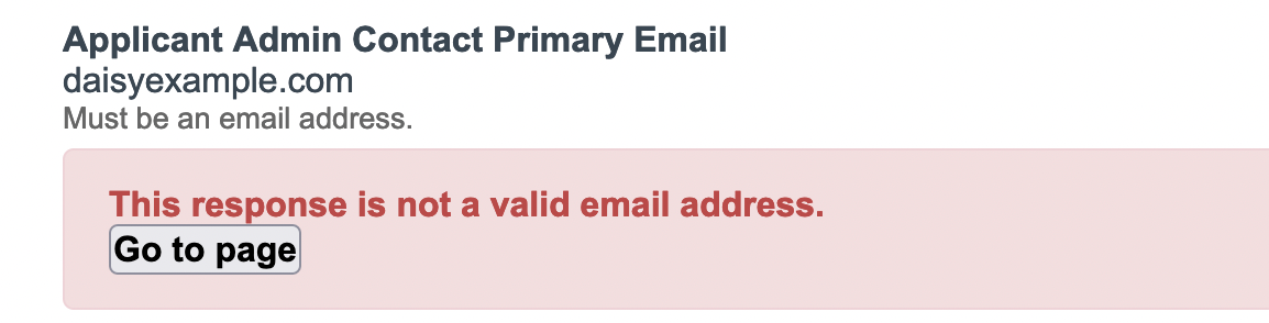 An example screenshot of an error message from the 'Review and Submit page'.