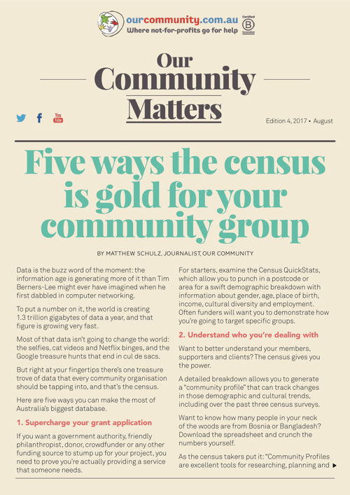 An example of a newsletter from Our Community Matters.